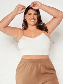 SHEIN BASICS 大碼撞色滾邊吊帶短上衣 - 白色 - 查看 7