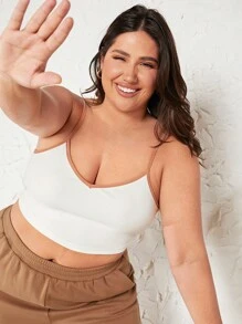 SHEIN BASICS 大碼撞色滾邊吊帶短上衣 - 白色 - 查看 4