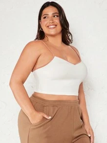 SHEIN BASICS 大碼撞色滾邊吊帶短上衣 - 白色 - 查看 6