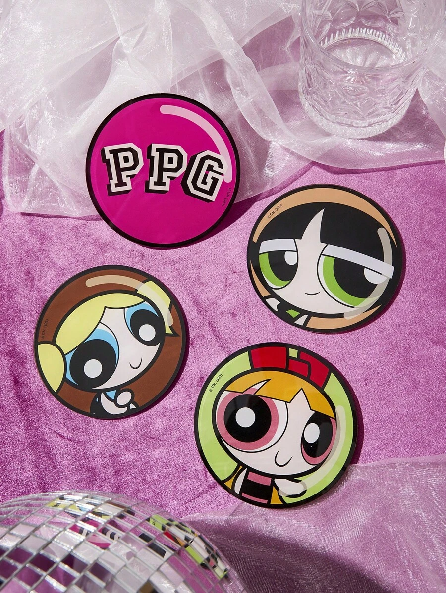 THE POWERPUFF GIRLS X SHEIN 4入组/套PMMA杯墊,卡通圖案桌墊餐桌