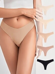 5 paquetes Conjunto de tangas sexy sin marcas de invisibles de color sólido - Multicolor - Ver 3