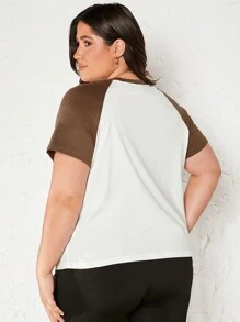 SHEIN BASICS Plus Colorblock Raglan Sleeve Tee - White - View 2