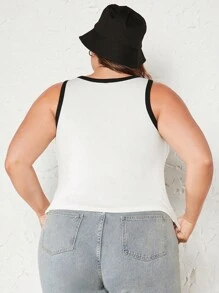SHEIN BASICS 大碼撞色滾邊背心上衣 - 白色 - 查看 2