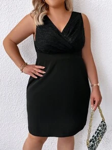 Celure Plus Surplice Neck Bodycon Dress - Black - View 3