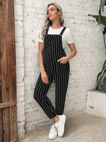 SHEIN Maternidad Mono overol de rayas sin camiseta - Negro - Ver 1
