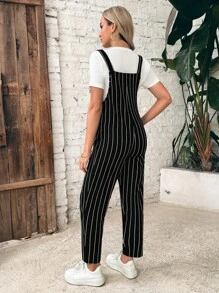 SHEIN Maternidad Mono overol de rayas sin camiseta - Negro - Ver 2