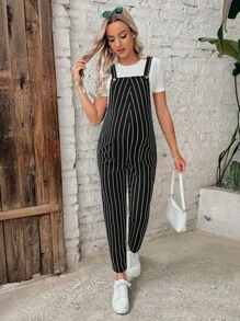 SHEIN Maternidad Mono overol de rayas sin camiseta - Negro - Ver 4
