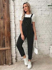 SHEIN Maternidad Mono overol de rayas sin camiseta - Negro - Ver 5