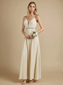 SHEIN Belle Robe De Demoiselle D'honneur À Fines Brides En Dentelle Fendu