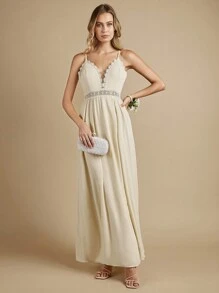 SHEIN Belle Robe De Demoiselle D'honneur À Fines Brides En Dentelle Fendu