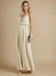 SHEIN Belle Robe De Demoiselle D'honneur À Fines Brides En Dentelle Fendu