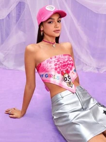 THE POWERPUFF GIRLS X SHEIN 1 cái khăn rằn phong cách ngọt ngào cho phụ nữ hoạt hình đồ họa cho cuộc sống hàng ngày - Nhiều màu - Xem 3