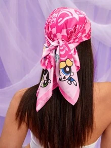 THE POWERPUFF GIRLS X SHEIN 1 cái khăn rằn phong cách ngọt ngào cho phụ nữ hoạt hình đồ họa cho cuộc sống hàng ngày - Nhiều màu - Xem 5