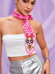 THE POWERPUFF GIRLS X SHEIN 1 cái khăn rằn phong cách ngọt ngào cho phụ nữ hoạt hình đồ họa cho cuộc sống hàng ngày - Nhiều màu - Xem 7