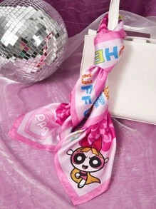 THE POWERPUFF GIRLS X SHEIN 1 cái khăn rằn phong cách ngọt ngào cho phụ nữ hoạt hình đồ họa cho cuộc sống hàng ngày - Nhiều màu - Xem 8