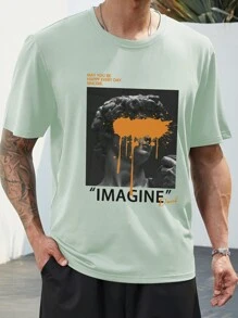 Manfinity LEGND 男士大碼標語和人物圖案T恤 - 綠色 - 查看 4