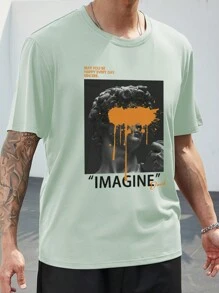 Manfinity LEGND 男士大碼標語和人物圖案T恤 - 綠色 - 查看 5