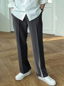 DAZY 男士斜插口袋西装裤商务装 - 深灰色 - 查看 4