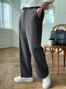 DAZY 男士斜插口袋西装裤商务装 - 深灰色 - 查看 5