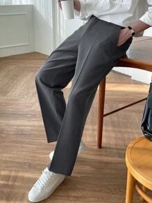 DAZY 男士斜插口袋西装裤商务装 - 深灰色 - 查看 7