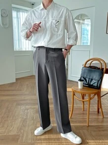 DAZY 男士斜插口袋西装裤商务装 - 深灰色 - 查看 8