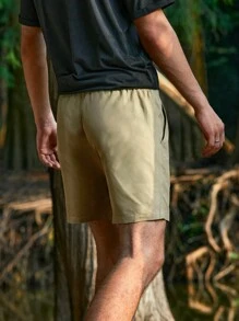 SHEIN In My Nature Men Letter Graphic Drawstring Waist Shorts - Khaki - View 2