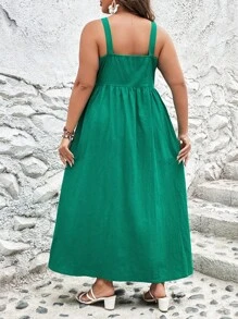 SHEIN VCAY Hơn Nút phía trước Váy Dây - màu xanh lá - Xem 2