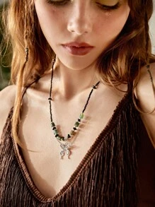 ROMWE Fairycore 1 件时尚锌合金蝴蝶与不对称宝石吊坠项链，适合女士日常装饰