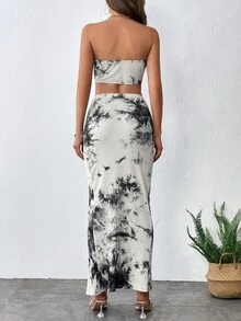 SHEIN Privé 紮染抹胸上衣和高衩半身裙 - 彩色 - 查看 2