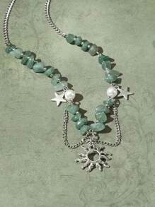 ROMWE Fairycore 1 Miếng Thời trang mặt trời Đá trang trí Vòng cổ mặt dây chuyền Đối với phụ nữ Để Trang Trí Hàng Ngày - màu xanh lá - Xem 3