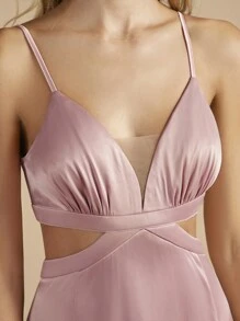 SHEIN Belle Cắt bỏ eo Chất rắn Váy Phù dâu Dây - Bụi hồng - Xem 6