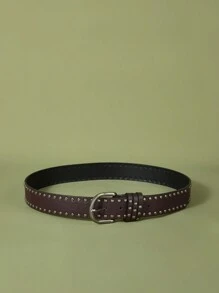 ROMWE Hippie 1入組女士素色鉚釘龐克皮帶 - 咖啡棕 - 查看 4