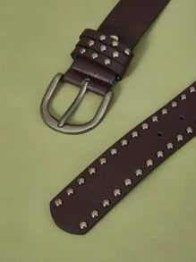 ROMWE Hippie 1入組女士素色鉚釘龐克皮帶 - 咖啡棕 - 查看 6