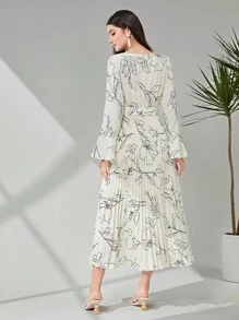 Modelyn Floral Print Belted Pleated Hem Dress