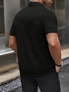 Manfinity Homme Hombres Camisa polo unicolor - Negro - Ver 2