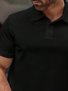 Manfinity Homme Hombres Camisa polo unicolor - Negro - Ver 3