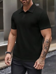 Manfinity Homme Hombres Camisa polo unicolor - Negro - Ver 4