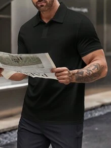 Manfinity Homme Hombres Camisa polo unicolor - Negro - Ver 5