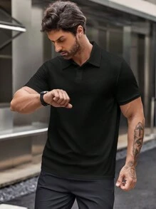 Manfinity Homme Hombres Camisa polo unicolor - Negro - Ver 6