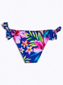 热带印花系带比基尼泳裤，适合夏季海滩度假 - 彩色 - 查看 2