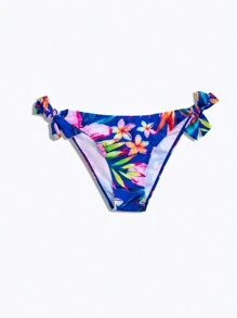 热带印花系带比基尼泳裤，适合夏季海滩度假 - 彩色 - 查看 3