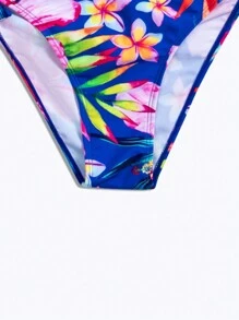 热带印花系带比基尼泳裤，适合夏季海滩度假 - 彩色 - 查看 4