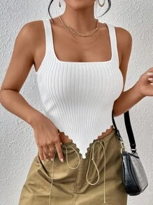 SHEIN Essnce Áo dệt kim nữ Bất đối xứng Xù nhỏ Gân đan màu trơn Giải trí - trắng - Xem 1