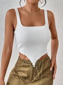 SHEIN Essnce Áo dệt kim nữ Bất đối xứng Xù nhỏ Gân đan màu trơn Giải trí - trắng - Xem 4