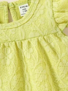 SHEIN Newborn Baby Girl Ruffle Trim Keyhole Back Romper & Headband - Olive Green - View 5