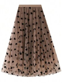 Flocked Heart Skirt, Suitable For Valentine's Day Outfit