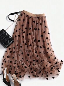 Flocked Heart Skirt, Suitable For Valentine's Day Outfit