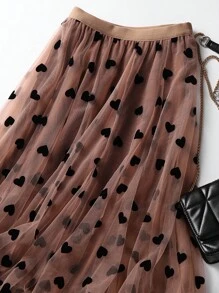 Flocked Heart Skirt, Suitable For Valentine's Day Outfit