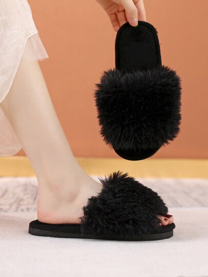 Fall/Winter Women Minimalist Fuzzy Bedroom Slippers, Fashion Indoor Home Slippers
