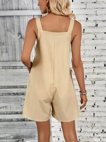 SHEIN LUNE Áo liền quần nữ Nút Túi màu trơn Giải trí - Màu Khaki - Xem 2